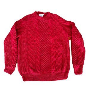 Tally-Ho Mens 100% Wool Chunky Cable Sweater Crew Neck Red Mens Large
